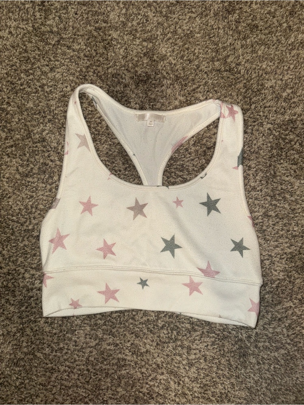 Z Supply White Racerback Lounge Bralette with Pink & Gray Star Print